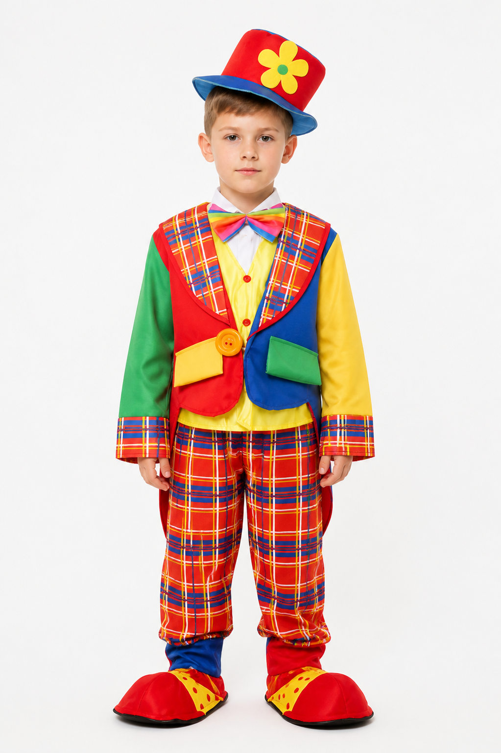 Plaid Clown Costume with a Flower on the Hat Costume Headwear detail 3