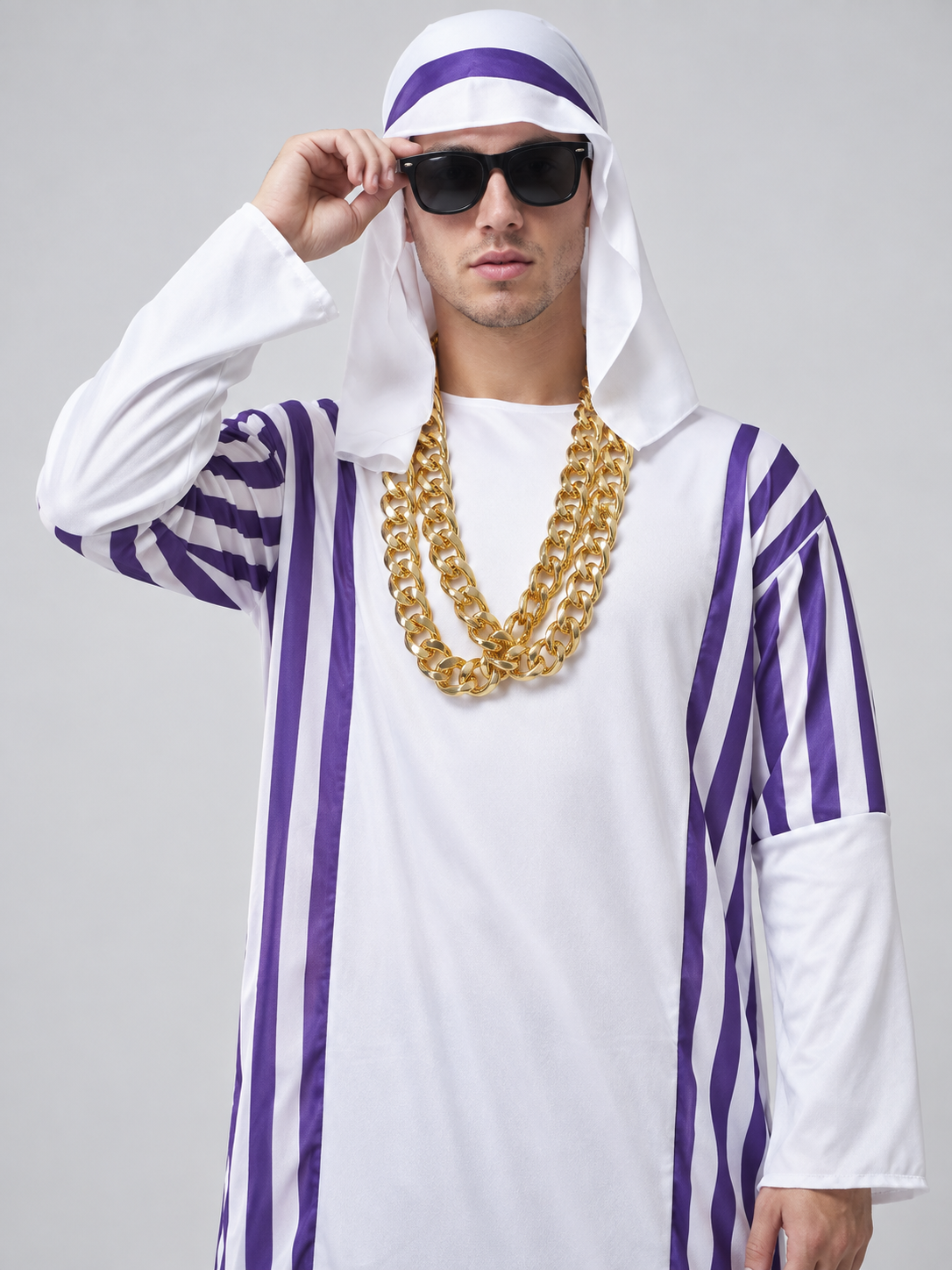 Carnival Costume with Purple Stripes and Headpiece