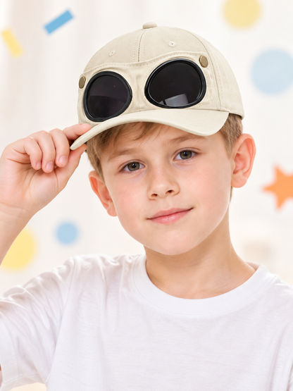 Light beige acrylic kids' baseball cap with patch