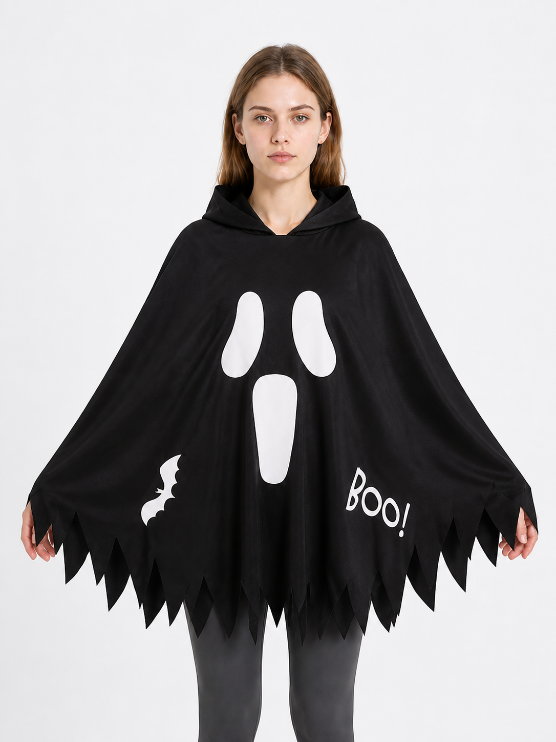 Halloween Hooded Cape with Ghost Print Costume Capes detail 3