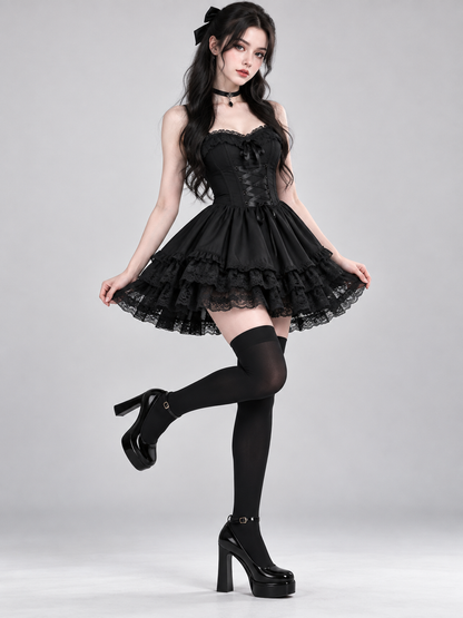 Black Platform Shoes with High Heel and Strap