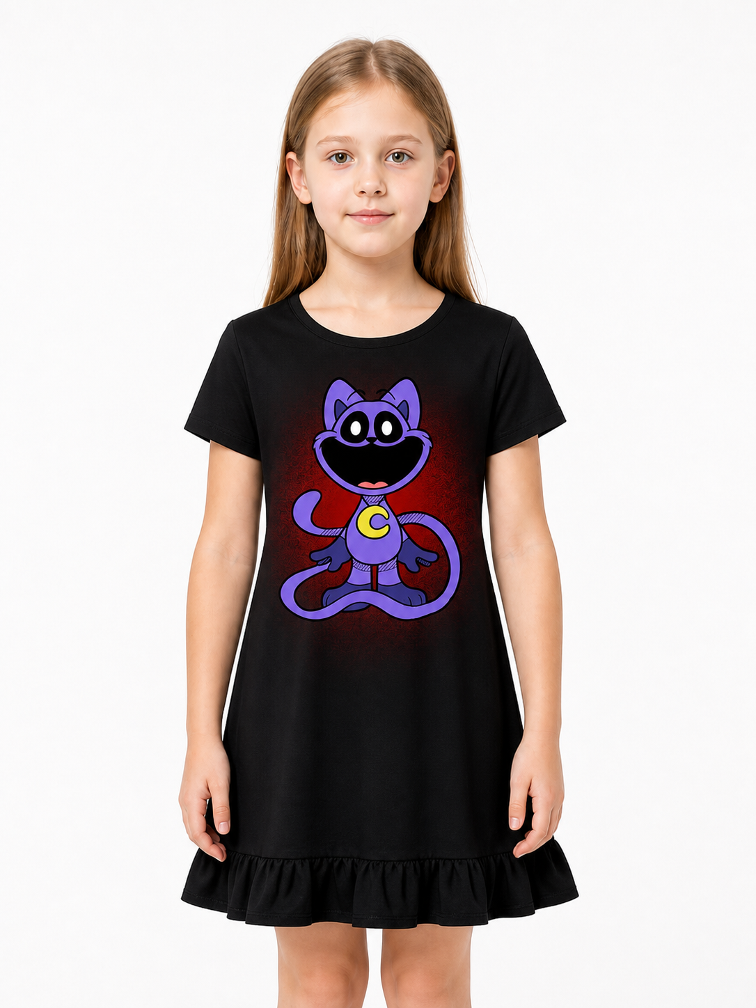 Black Cosplay Dress with Cat Print and Ruffle Costume Dresses detail 3