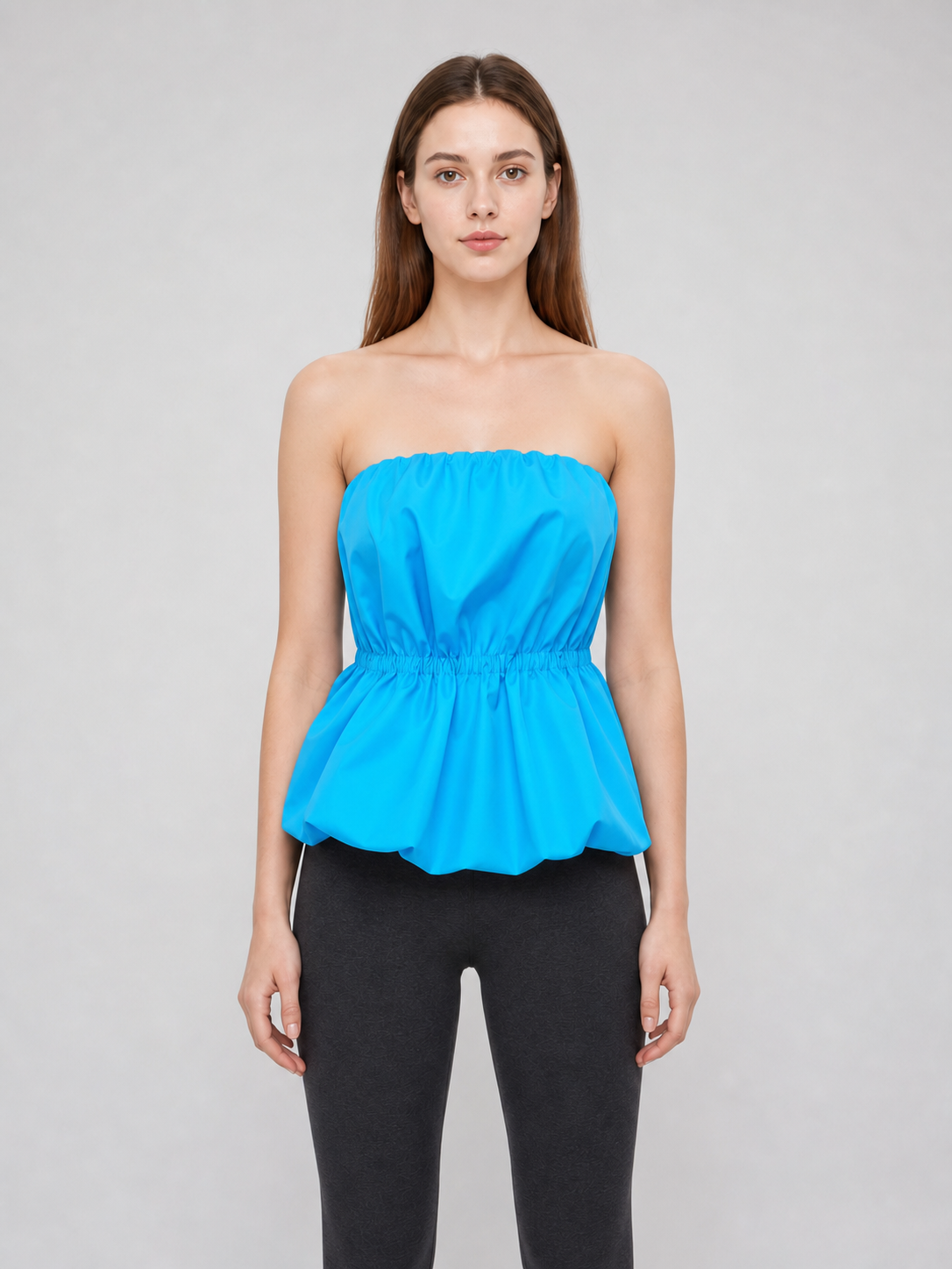 Strapless Dress with Scalloped Edge and Gathering