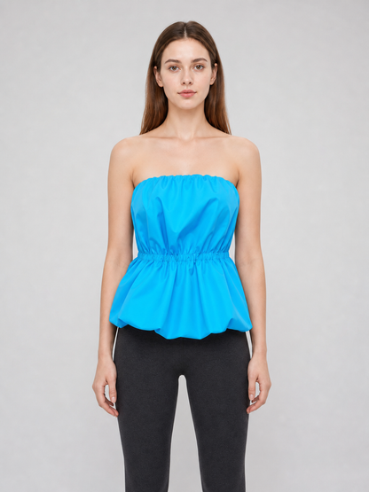 Strapless Dress with Scalloped Edge and Gathering