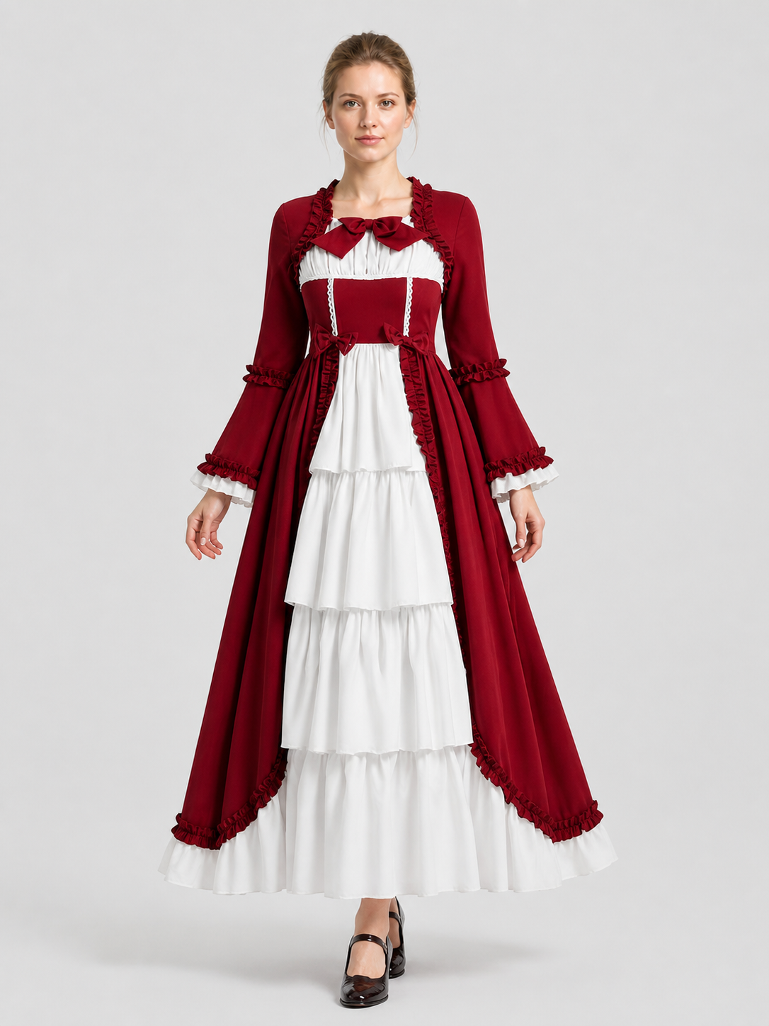 Vintage Medieval Dress with Ruffles and Bows Costume Dresses detail 3