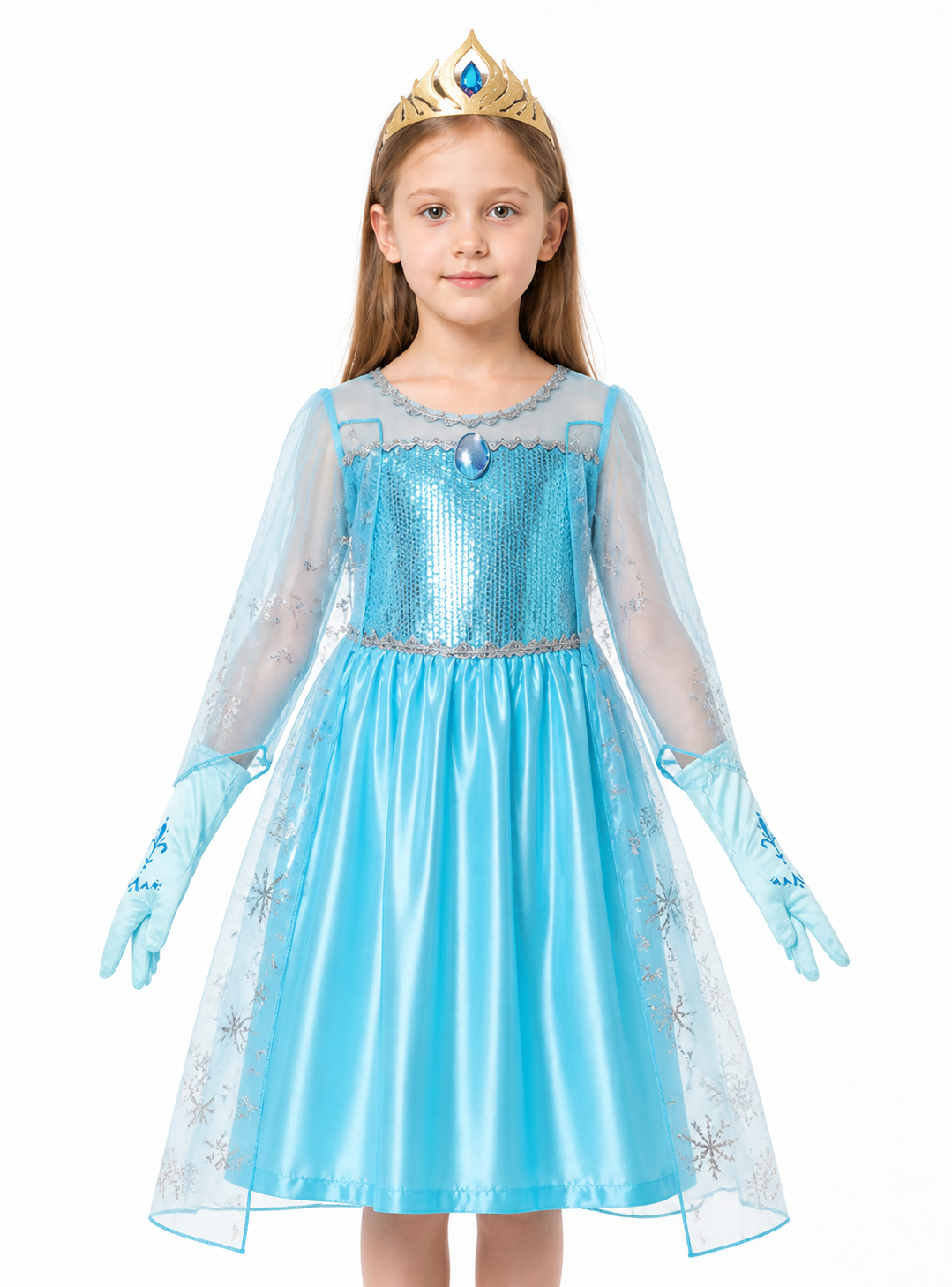 Elsa Princess Costume with Sequins and Crown Costume Headwear detail 3