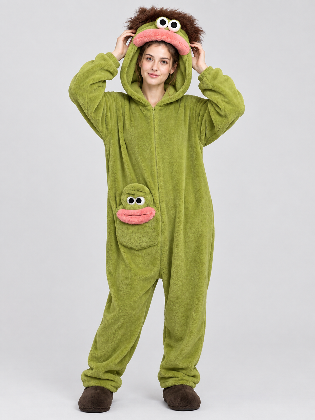 Insulated Pajama Jumpsuit with Cartoon Head