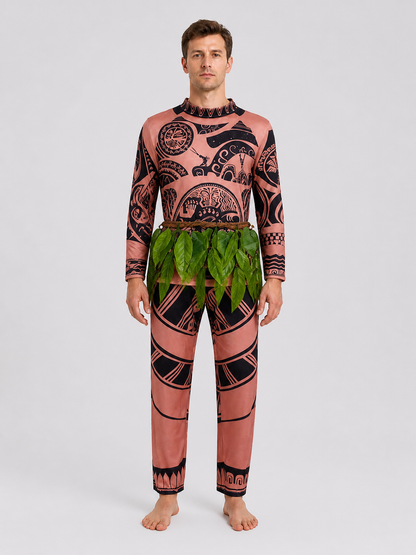 Maui Cosplay Costume: Long-Sleeve Shirt, Pants, and Grass Skirt Costumes detail 3