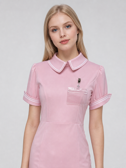 Nurse cosplay costume, pink dress with cap