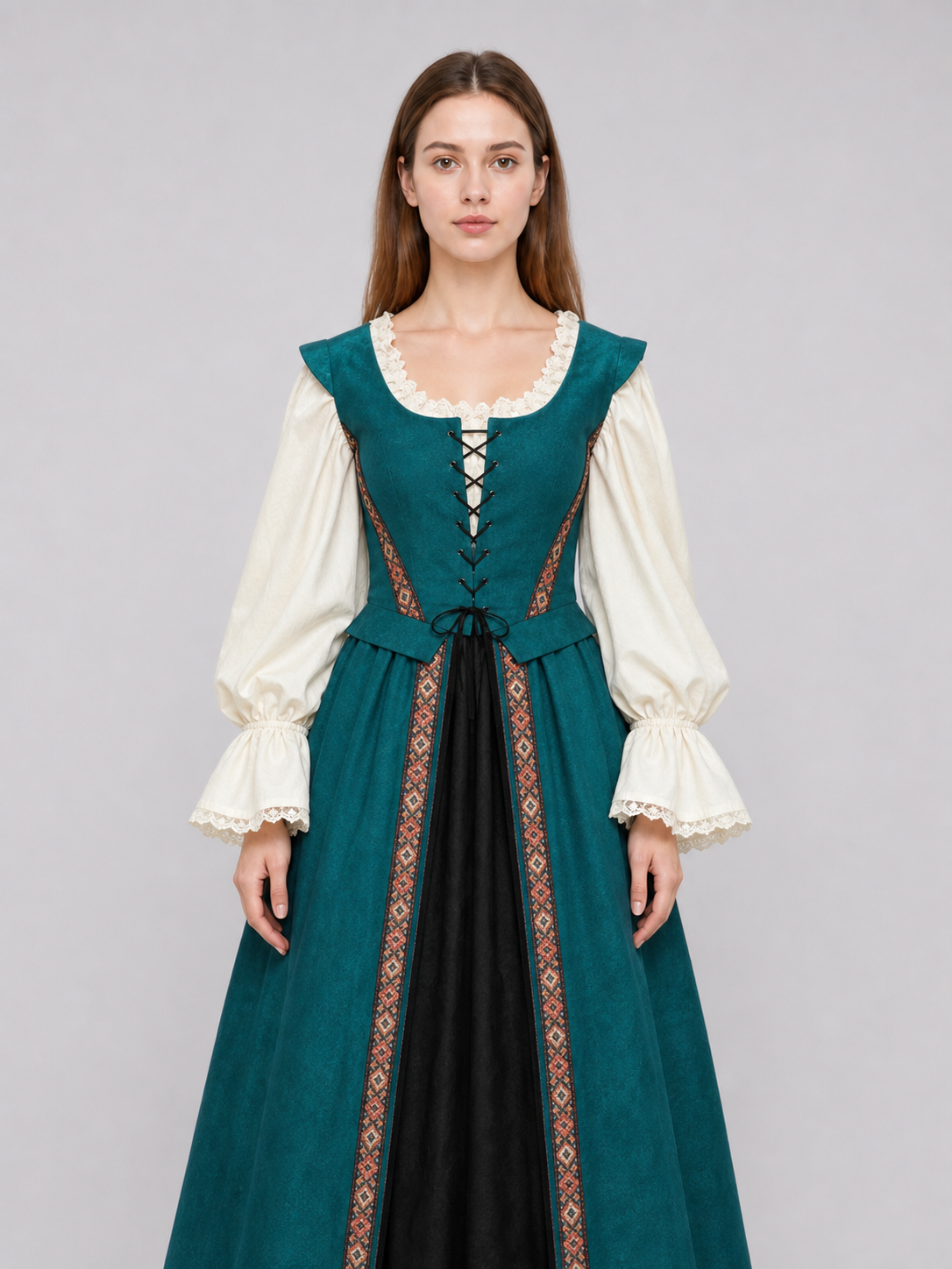 Renaissance-Style Dress with a Square Neckline
