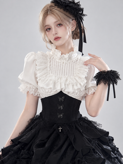 Black Lolita Skirt with Ruffles and Asymmetrical Hem