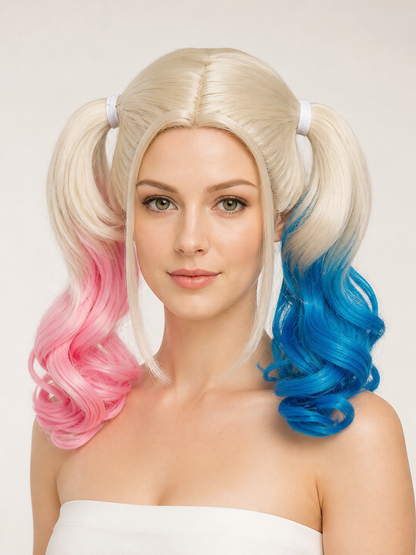 Long Carnival Wig with Pink and Blue Ponytails Costume Wigs detail 2