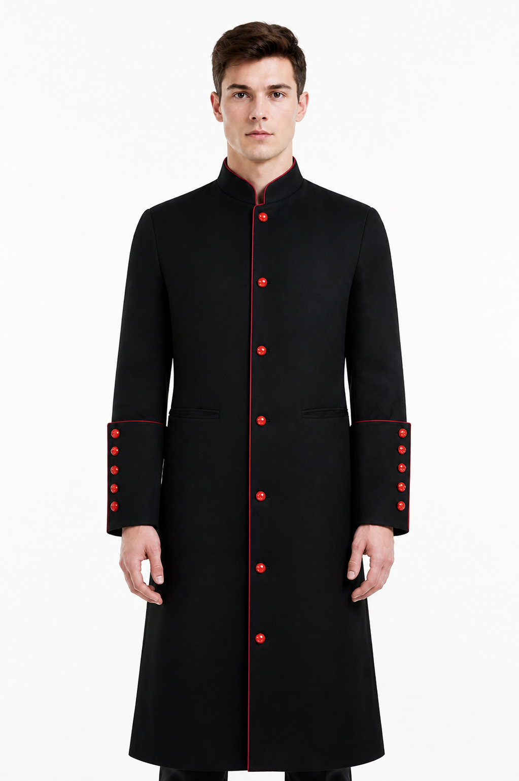 Pastor Costume with Red Trim and Stand Collar Costumes detail 3