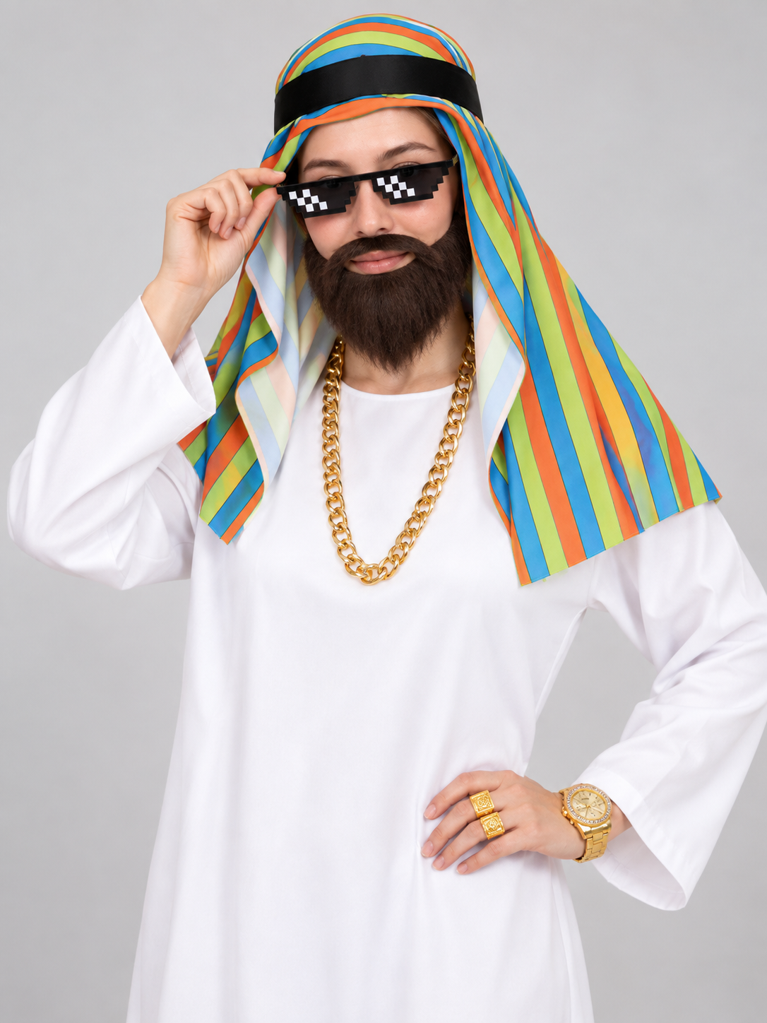 Costume: White Robe, Headscarf, Gold Chain
