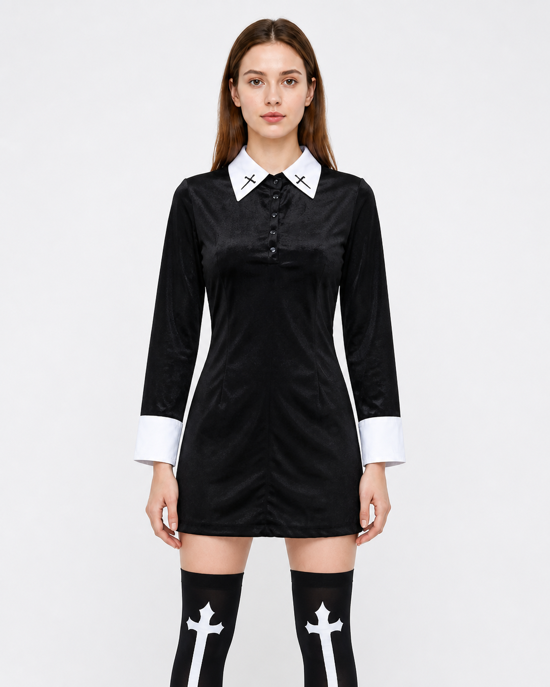 Black Stage Costume with White Collar and Cuffs Costumes detail 3