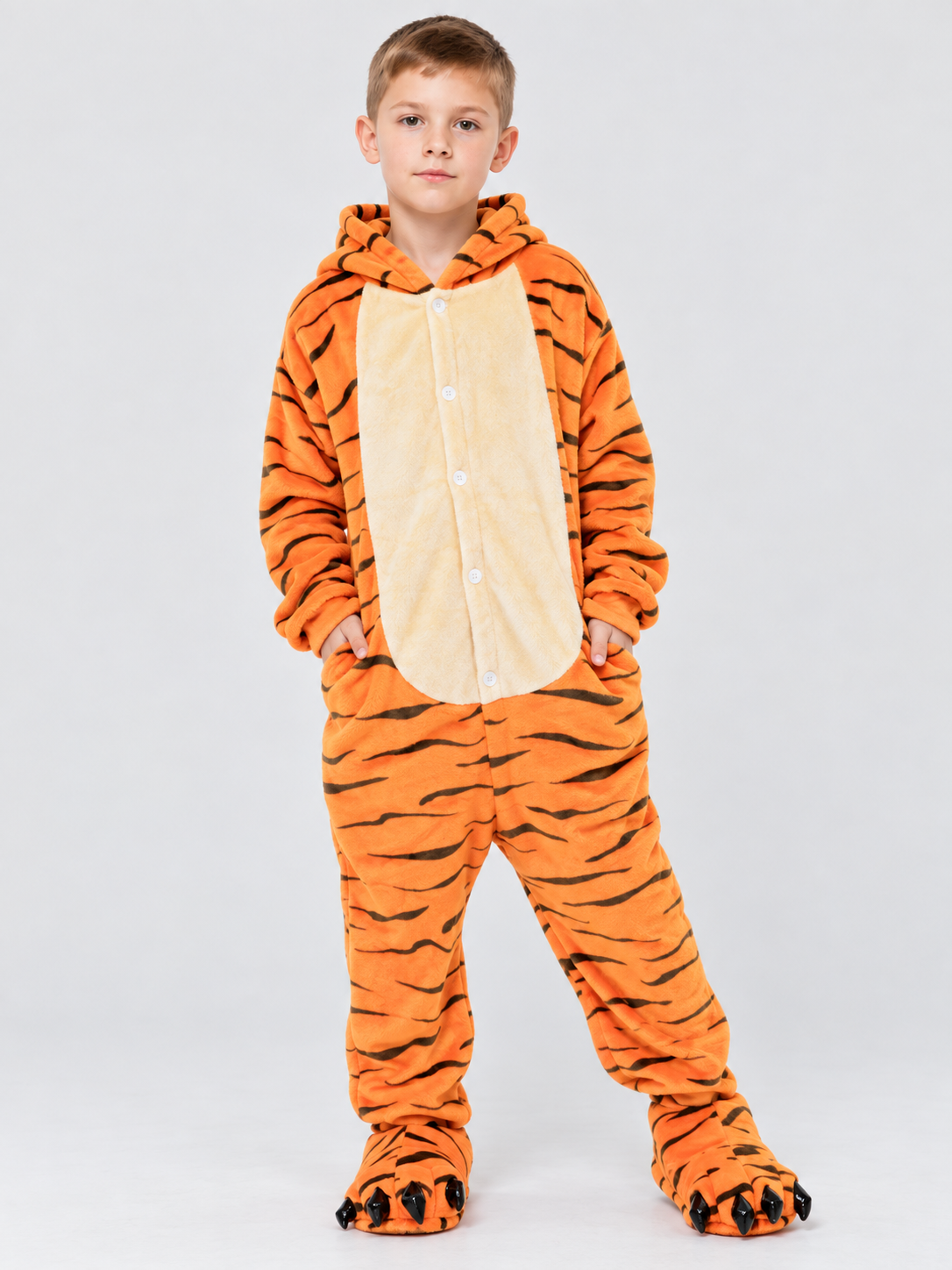 Kids' Pajama Jumpsuit Orange with Tiger Stripes