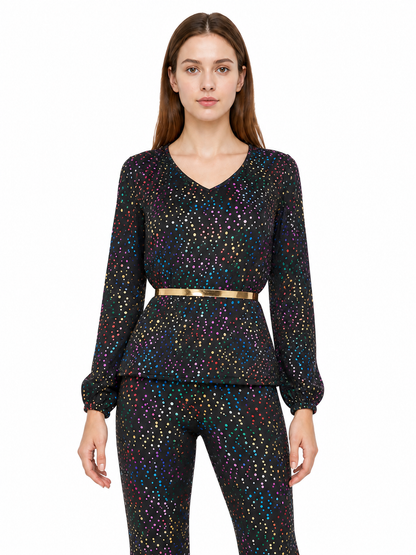 Sequined Jumpsuit with Flared Legs and a V-Neck