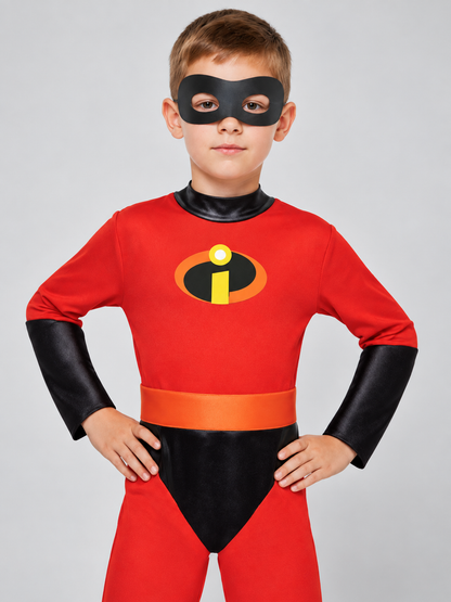 Kids' superhero carnival costume with mask and belt