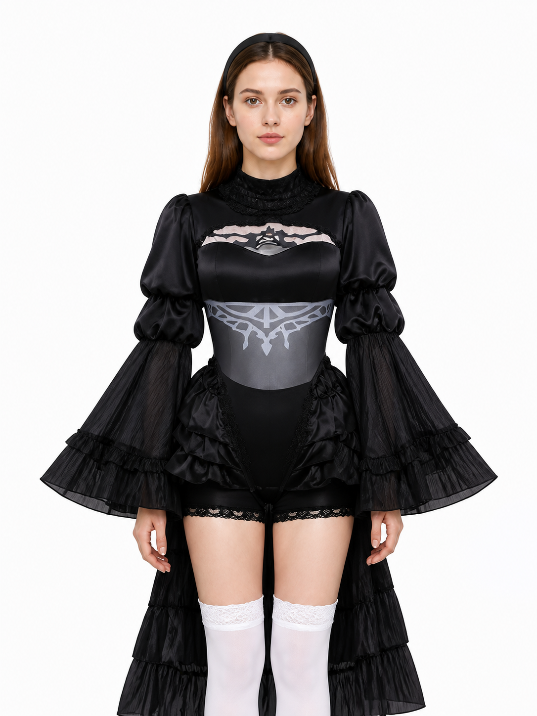 Black Cosplay Dress with Collar and Ruffles Costume Dresses detail 2