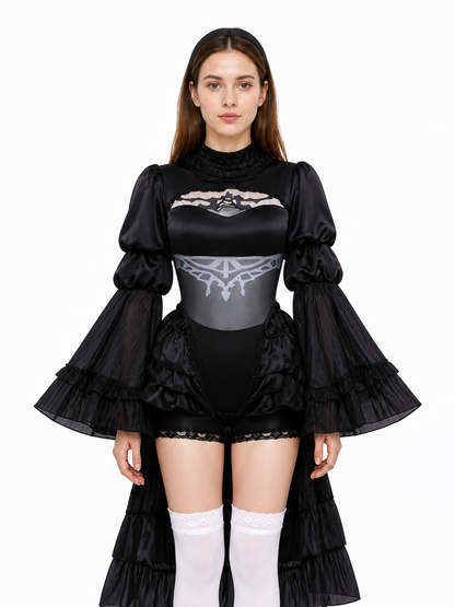 Black Cosplay Dress with Collar and Ruffles Costume Dresses detail 2
