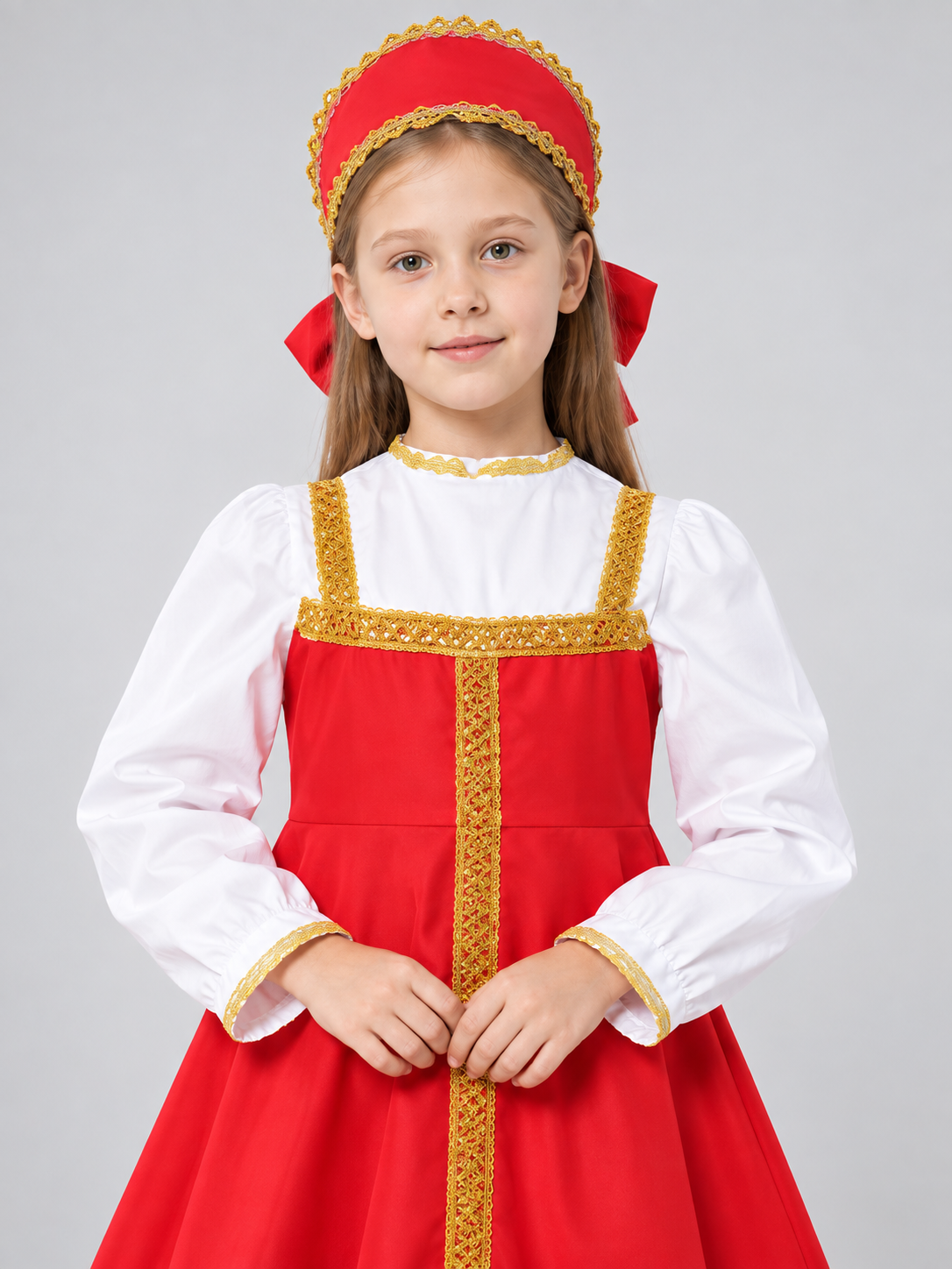 Russian Folk Costume: Red Dress and Headpiece