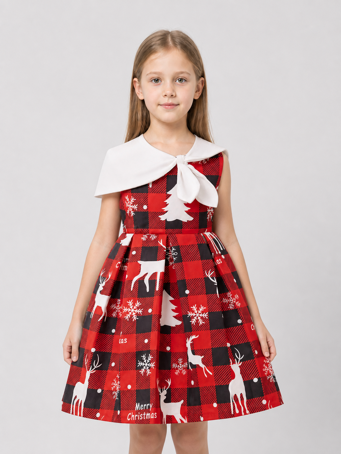 Dressy Christmas Dress, Plaid, Print, Bow Costume Dresses detail 3