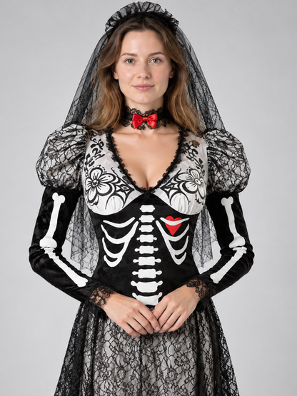Halloween Ghost Costume with Veil and Bow