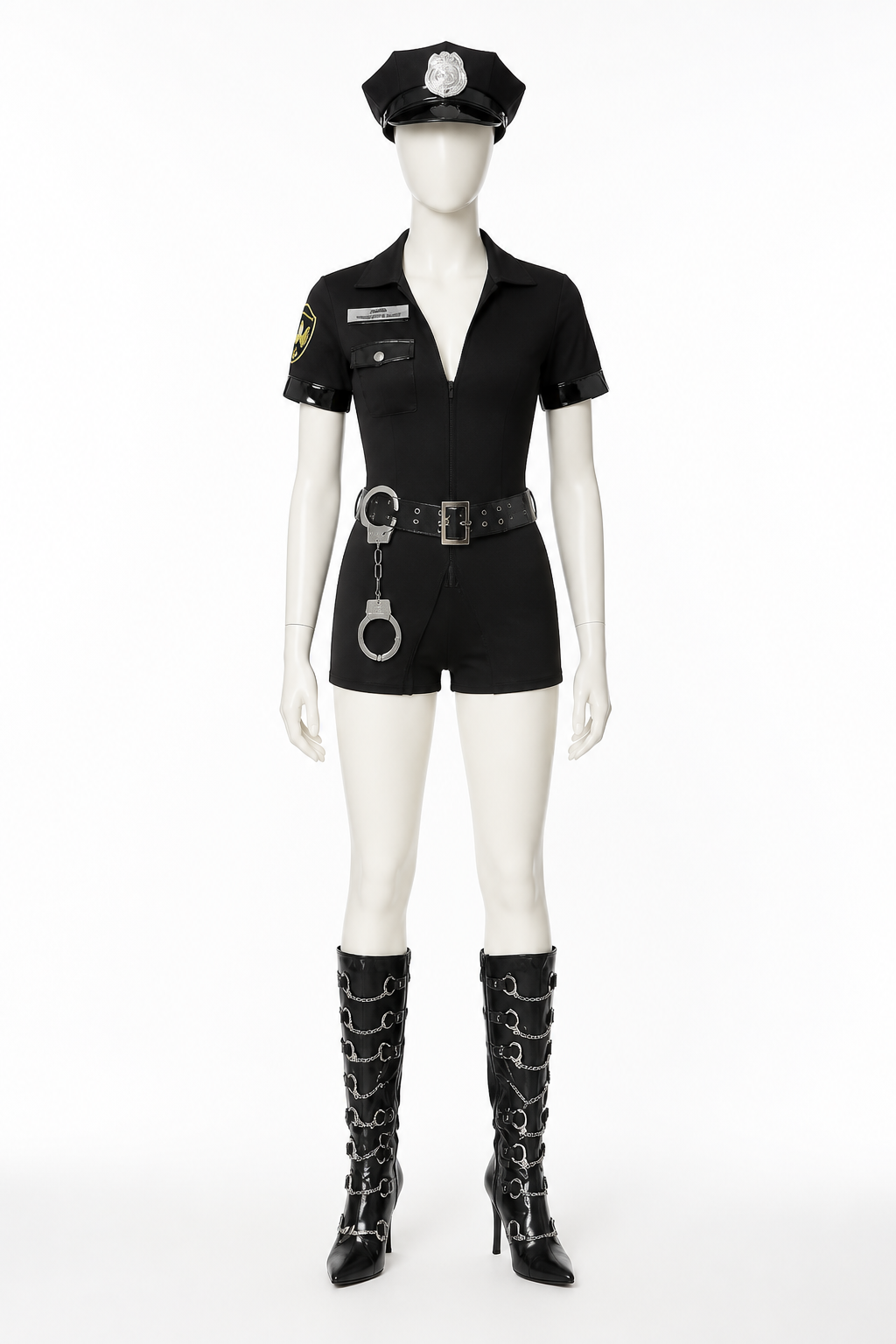 Black Police Costume with Short Sleeves and Shorts Costumes detail 3