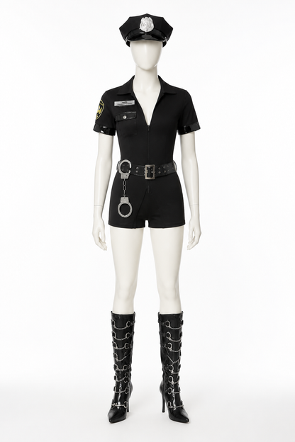 Black Police Costume with Short Sleeves and Shorts Costumes detail 3