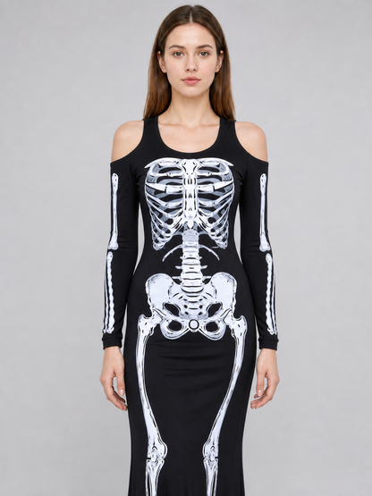Halloween Skeleton Print Costume Dress