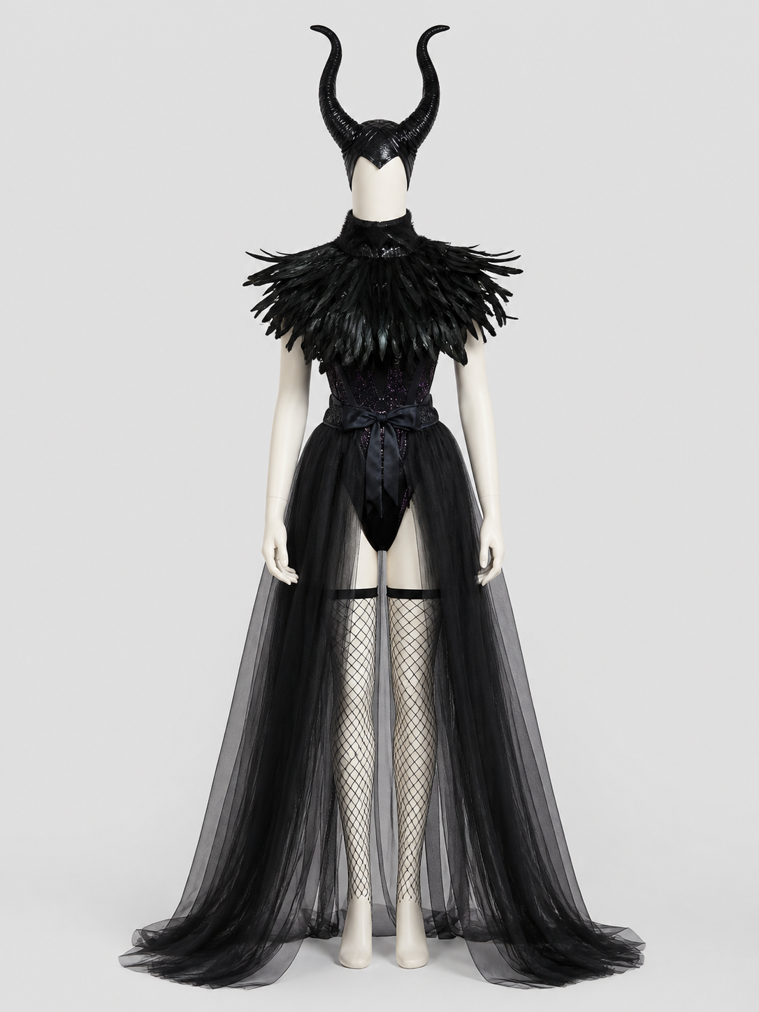 Gothic Costume with Horns, Feathers, Mesh, and Scepter Costumes detail 2