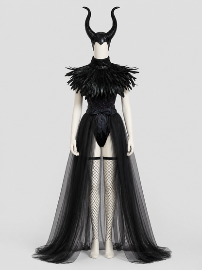 Gothic Costume with Horns, Feathers, Mesh, and Scepter Costumes detail 2