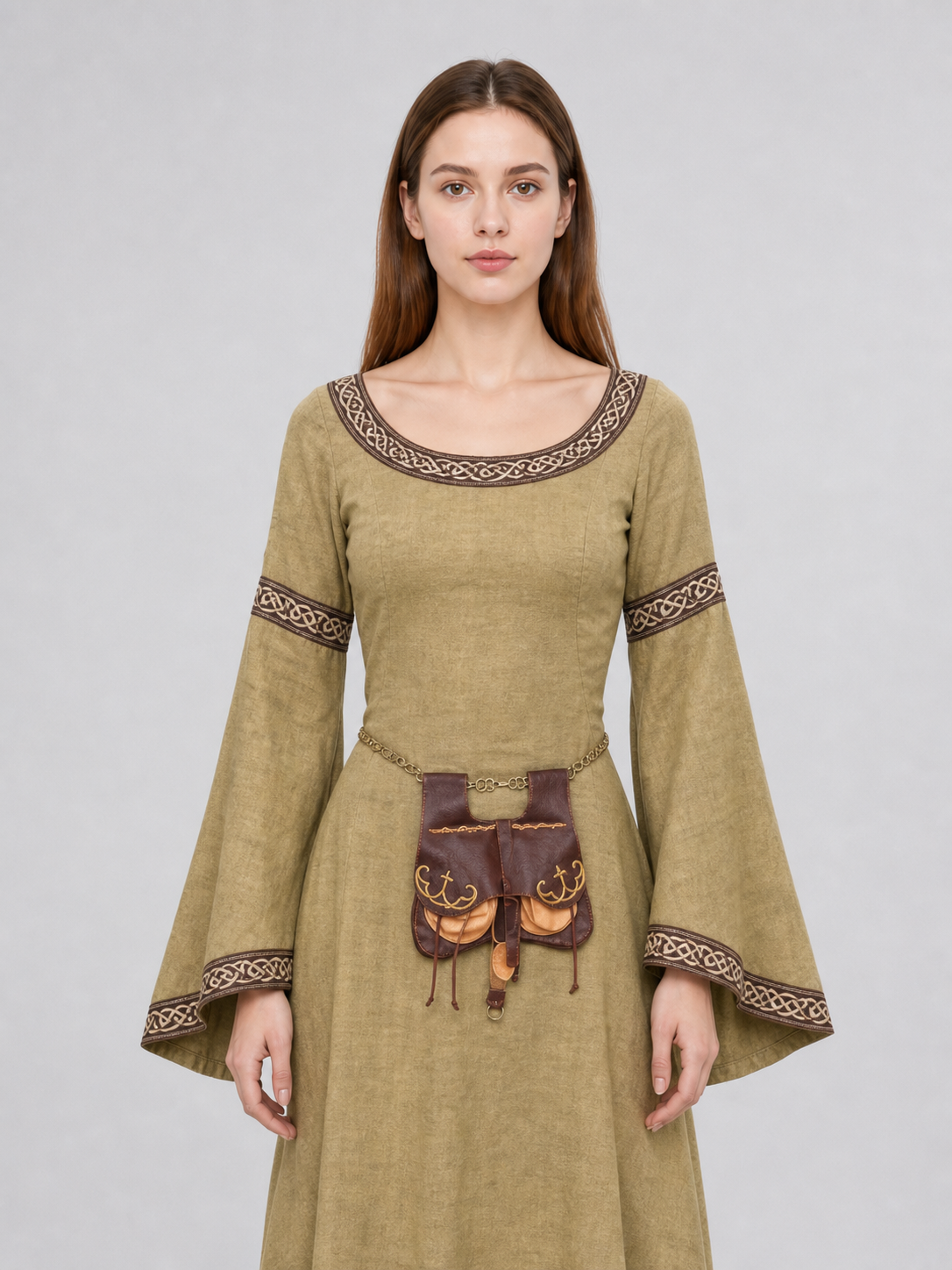 Medieval Long Dress with Pendant and Bag