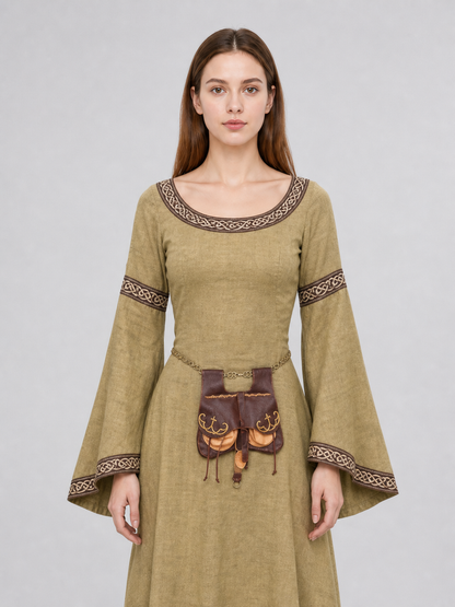 Medieval Long Dress with Pendant and Bag