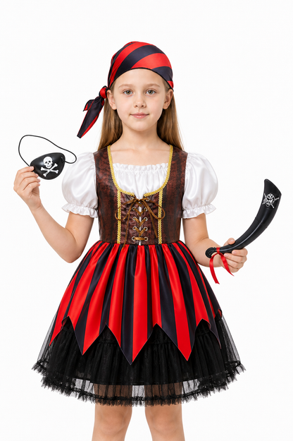Red and Black Pirate Costume with Full Skirt Costumes detail 3