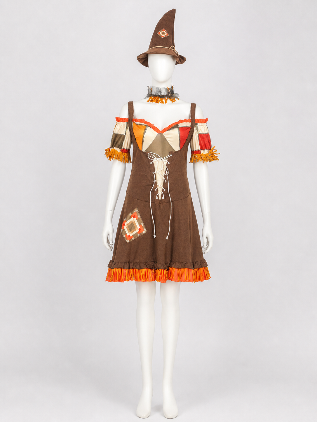Witch costume with dress, hat, and fringe