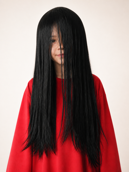 Long Straight Black Wig, 75 cm, Carnival Costume Costume Wigs detail 2