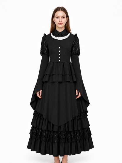 Black Gothic Dress with High Collar Costume Dresses detail 2