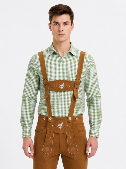 Historical Costume with Suspenders, Green and White Plaid