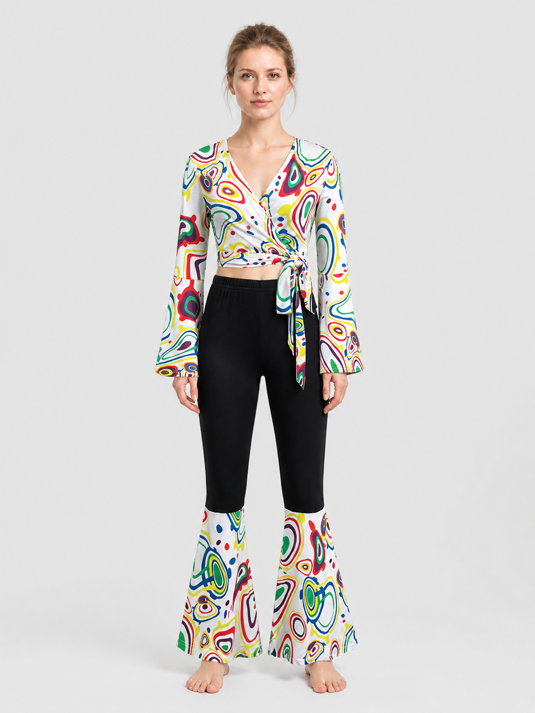 Retro Disco Costume: Wrap Long-Sleeve Top and Flared Pants Costumes detail 3