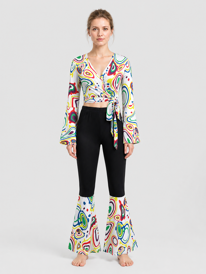 Retro Disco Costume: Wrap Long-Sleeve Top and Flared Pants Costumes detail 3