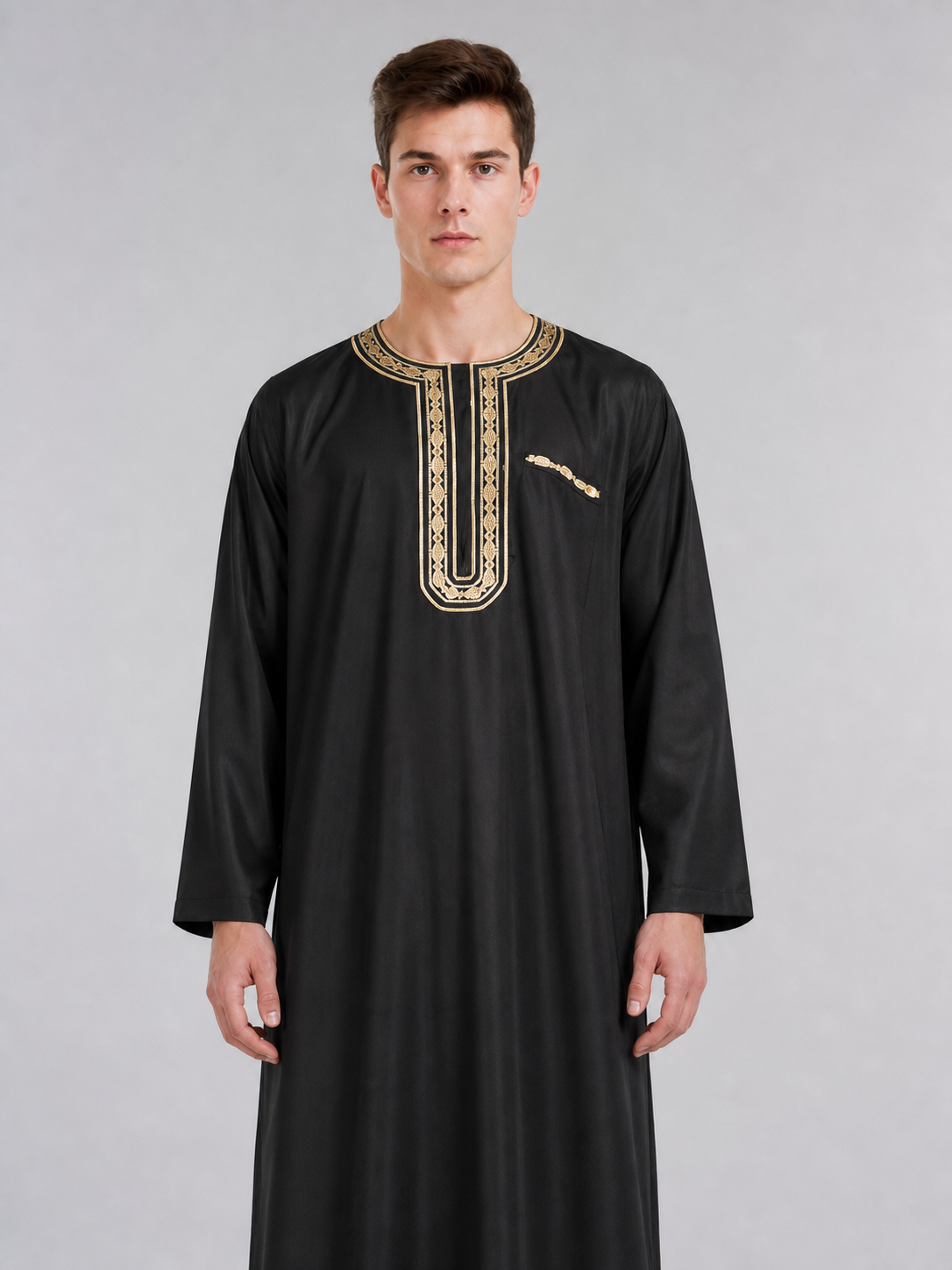 Long loose-fitting Islamic tunic with embroidery