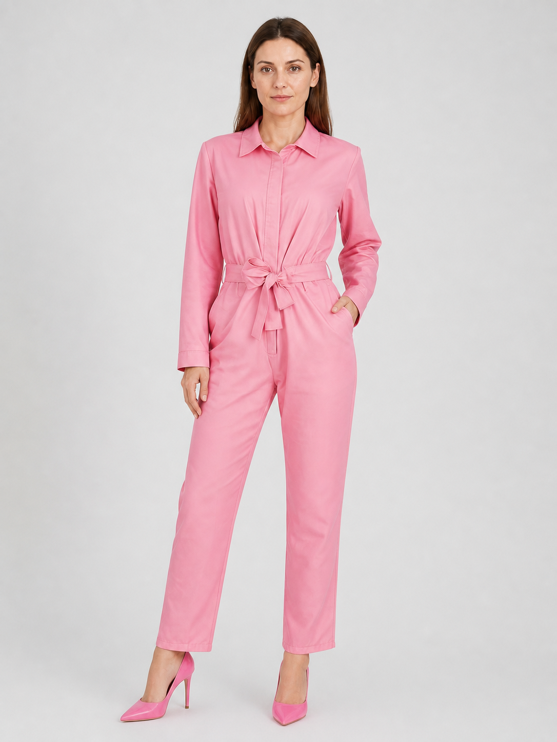 Pink Barbie-Style Jumpsuit with Notched Collar product detail 3