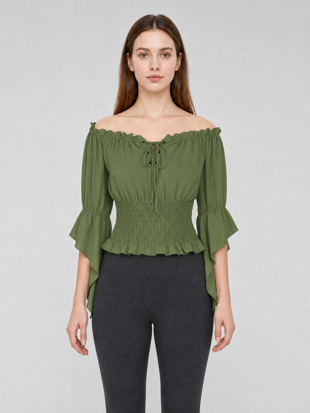 Off-the-Shoulder Blouse with Lacing