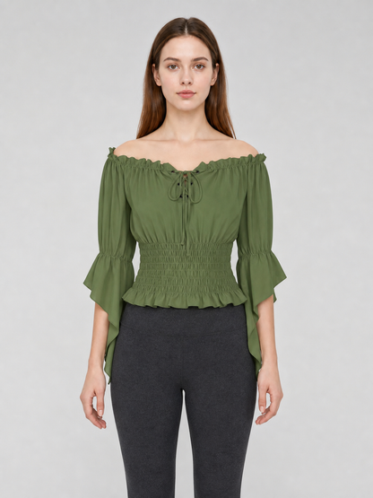Off-the-Shoulder Blouse with Lacing