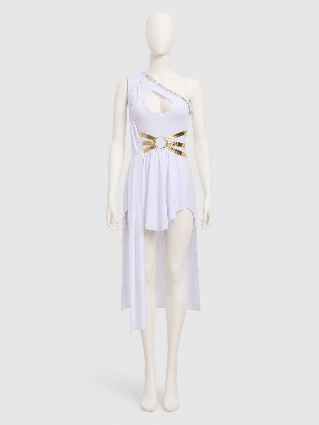 White Asymmetrical One-Shoulder Stage Dress Costume Dresses detail 3