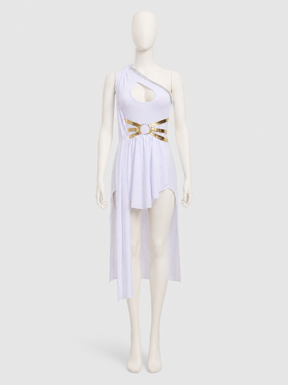 White Asymmetrical One-Shoulder Stage Dress Costume Dresses detail 3