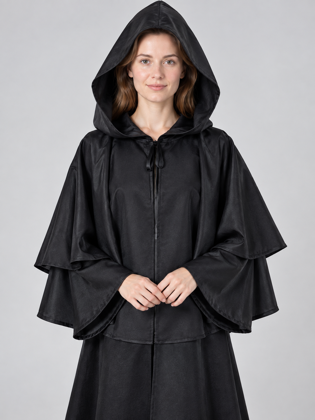 Long Loose-Fit Hooded Cloak Cape Black