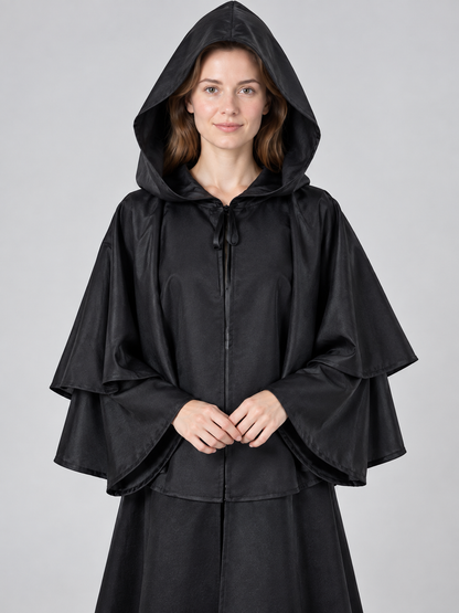 Long Loose-Fit Hooded Cloak Cape Black