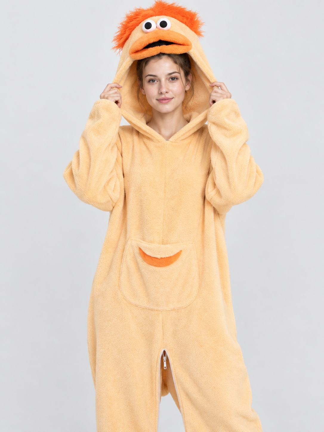 Fleece Pajama Jumpsuit with a Puffy Cartoon Face